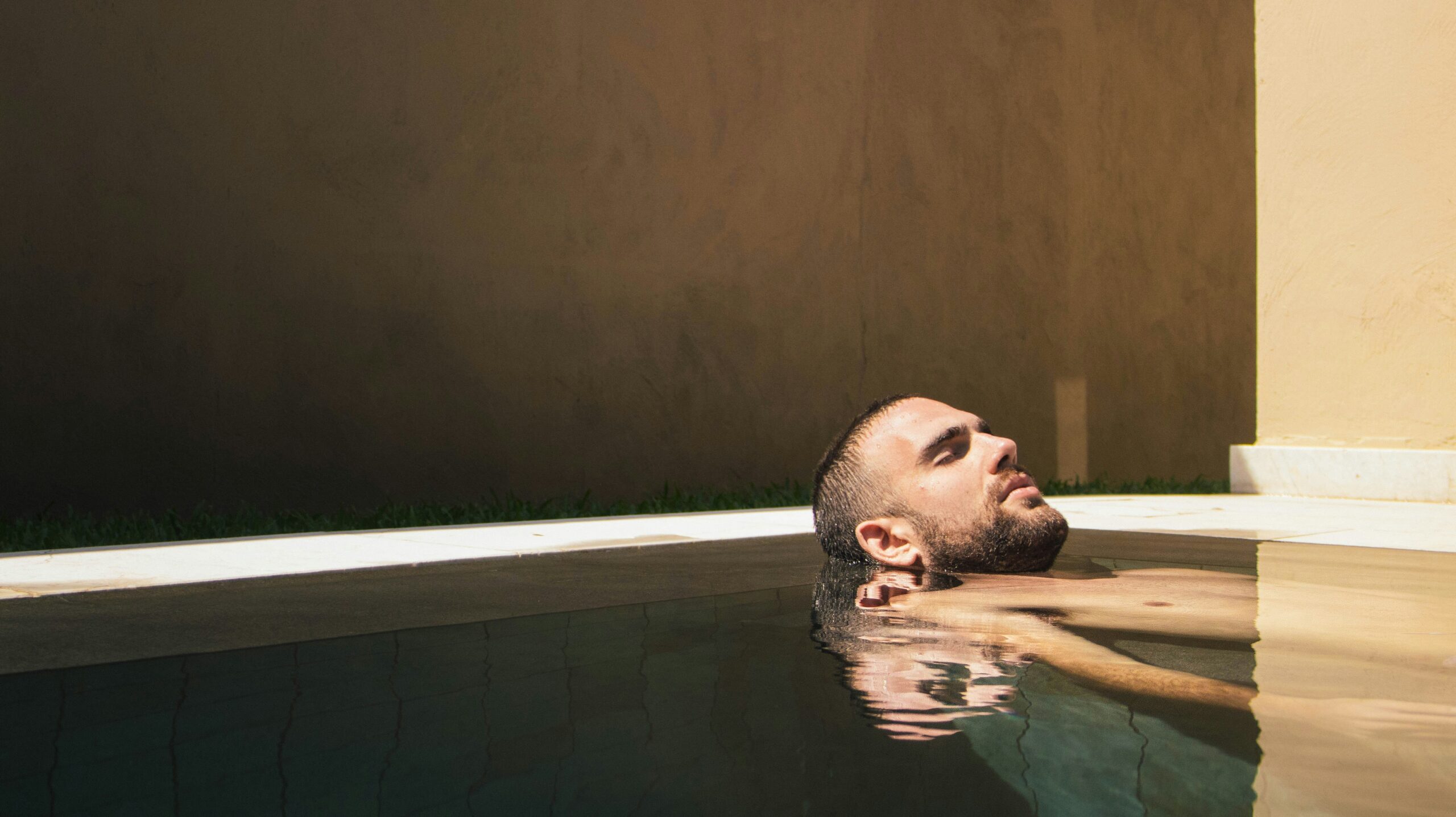 Floating and relaxing in a quiet pool